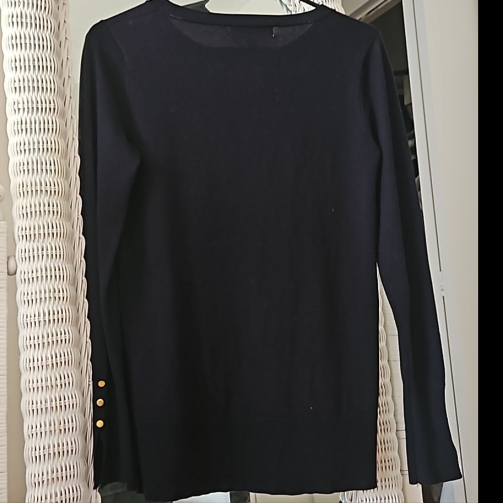 Classic Rayon blend gold buttons navy pullover sweater